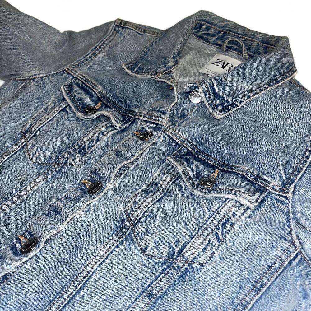ZARA Jean Denim Jacket Woman’s Small Classic Denim Made In Bangladesh Jean Coat - Picture 8 of 8